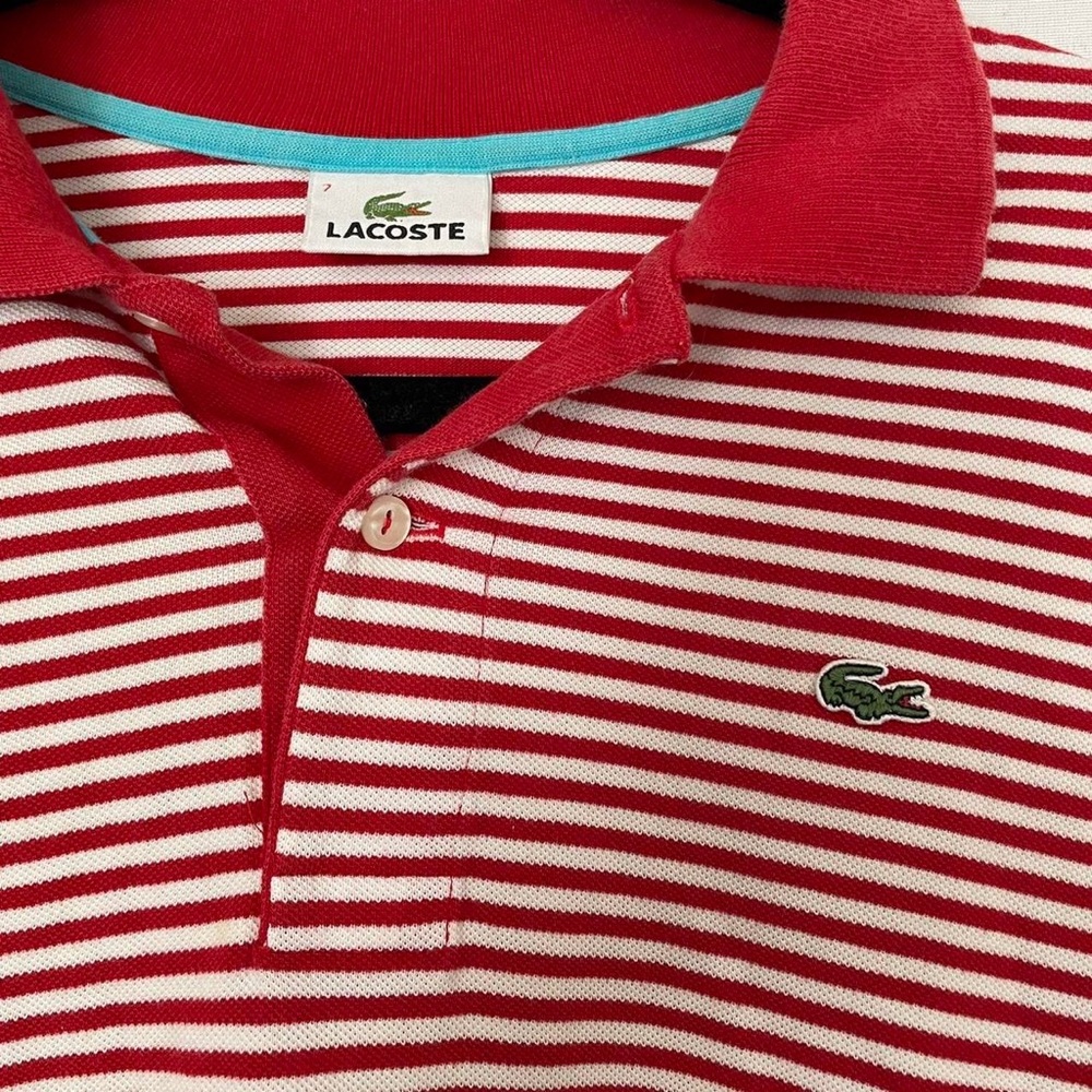 Lacoste Red and White Striped Polo Shirt